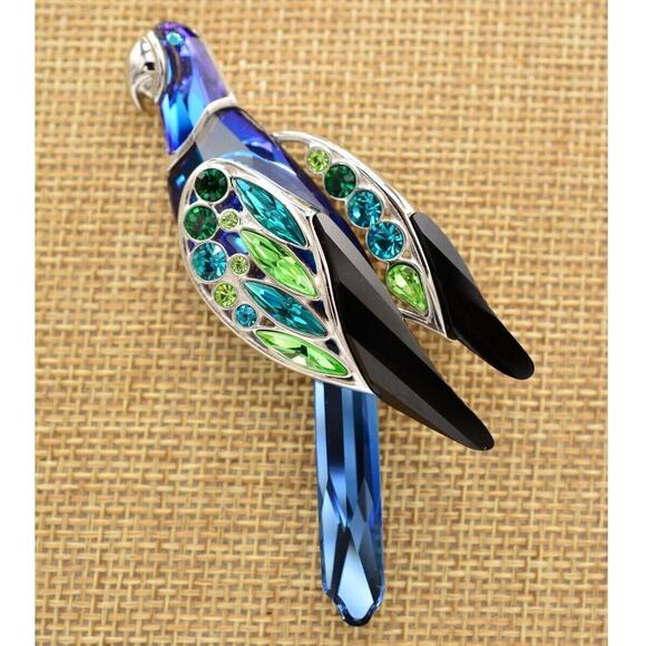 Daniel Swarovski Parrot Pin Brooch Tropical Bird Paradise Collection 925 BOX